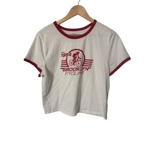 Gap Women's XL Tall Red White Ringer Tee Brooklyn Cycling Cotton Short Sleeve